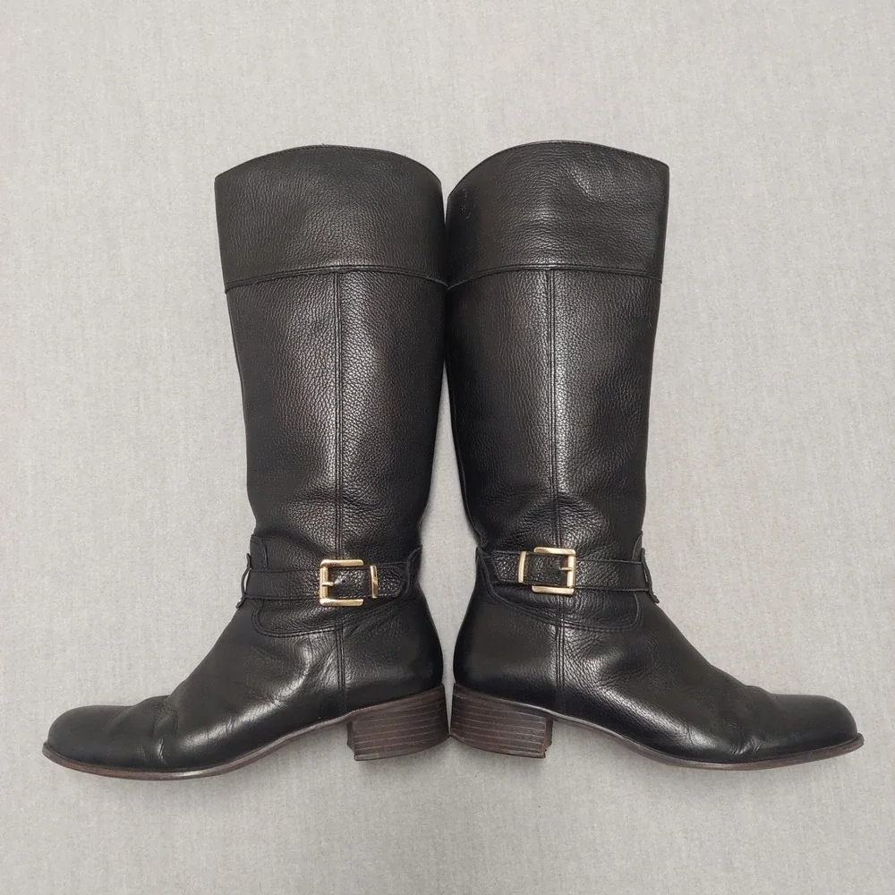 Banana Republic Riding Boots Womens 10M Black Leather Knee High Zip Equestrian